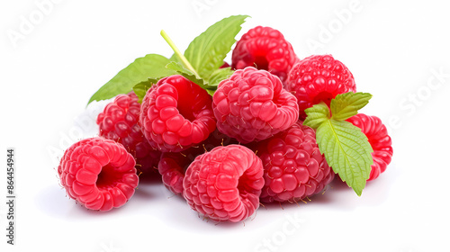 raspberries on white background