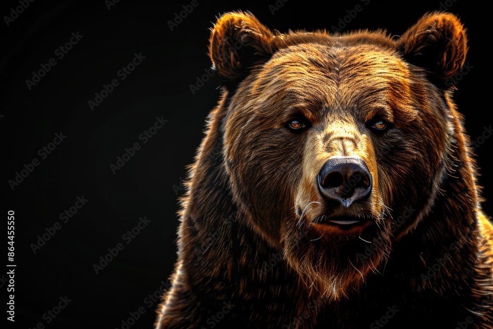A close-up view of a bear's face on a dark background A close-up view of a bear's face on a dark background