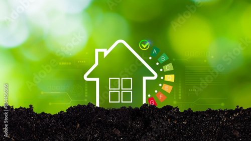 Cuadro en lienzo Energy efficiency concept, energy efficiency rating for energy efficient house building rate label audit, Renewable energy concept