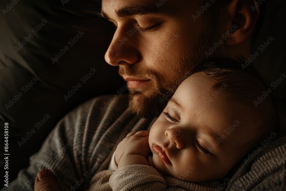 A man cradling a baby in his arms, a heartwarming moment of fatherhood A man cradling a baby in his arms, a heartwarming moment of fatherhood