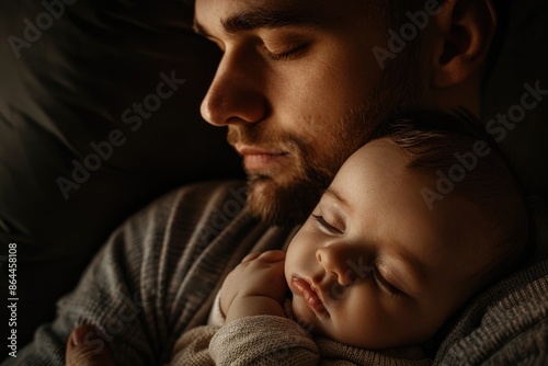 A man cradling a baby in his arms, a heartwarming moment of fatherhood