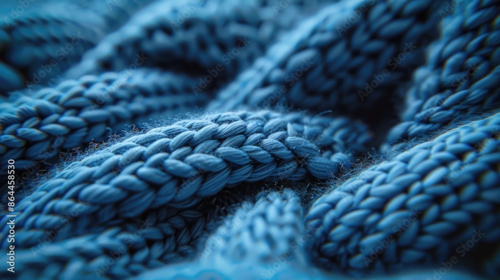 Close-up shot of a soft blue knitted blanket, great for showcasing textures and colors Close-up shot of a soft blue knitted blanket, great for showcasing textures and colors