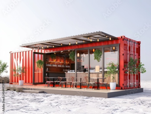 A 3D illustration of a 20ft container cafe photo