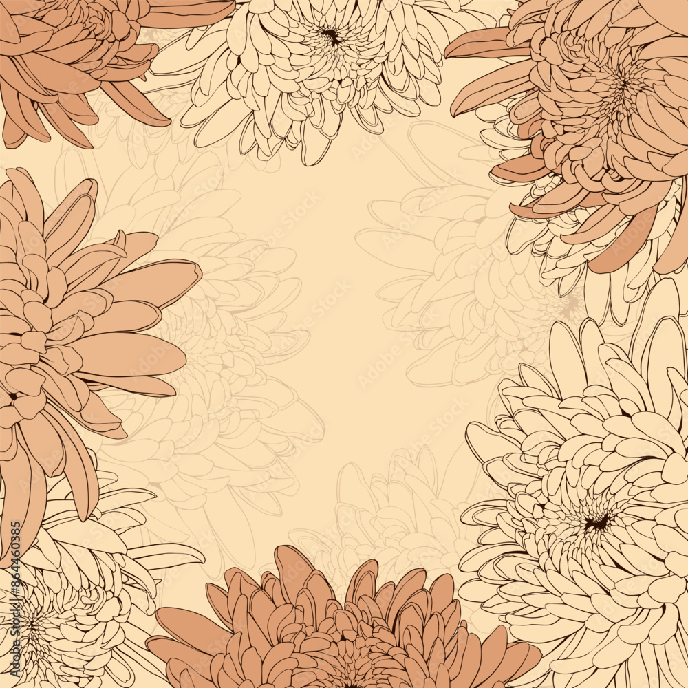 custom made wallpaper toronto digitalChrysanthemum flower square frame. Hand drawn illustration.