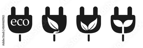 Plug and leaf eco concept icon symbol. Electric plug icon. Electrical plug with lighting symbol. Green energy logo or icon vector