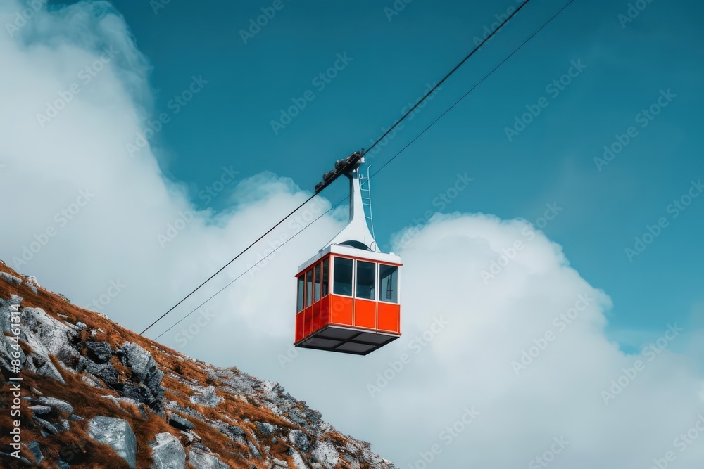 A cable car climbing a steep hill, perfect for a banner with ample copy space A cable car climbing a steep hill, perfect for a banner with ample copy space