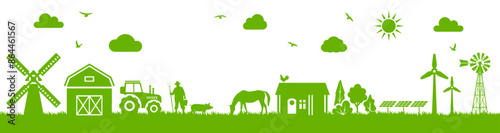 Farmland eco life. Paysage rural. Set of farm life silhouette vector.