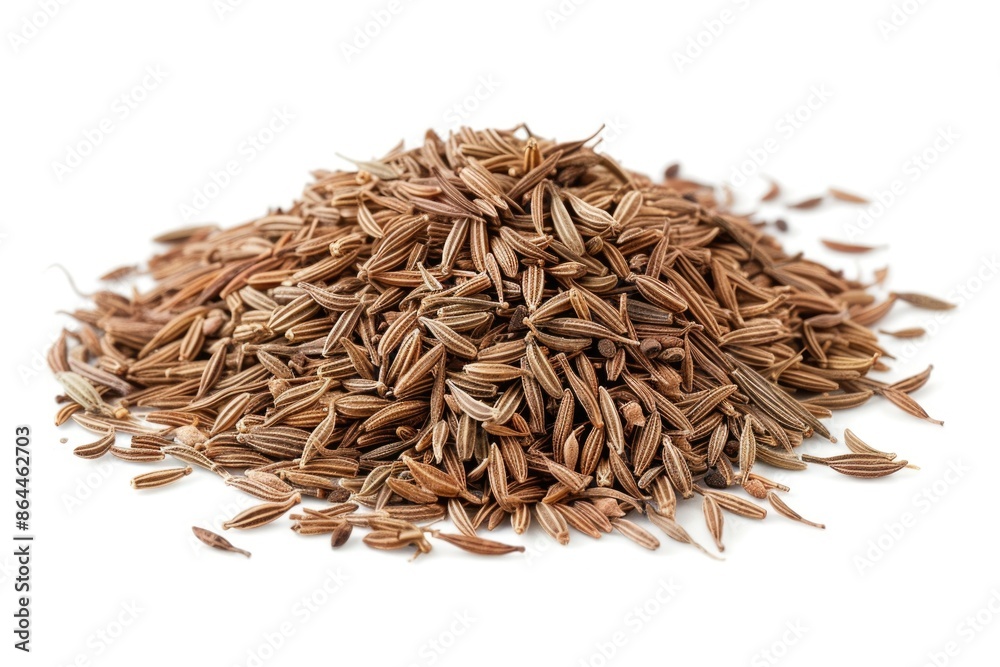 A heap of cumola seeds on a clean white background A heap of cumola seeds on a clean white background