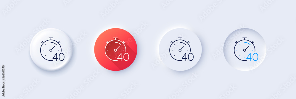 Timer 40 minutes line icon. Neumorphic, Red gradient, 3d pin buttons. Stopwatch time sign. Countdown clock symbol. Line icons. Neumorphic buttons with outline signs. Vector Timer 40 minutes line icon. Neumorphic, Red gradient, 3d pin buttons. Stopwatch time sign. Countdown clock symbol. Line icons. Neumorphic buttons with outline signs. Vector