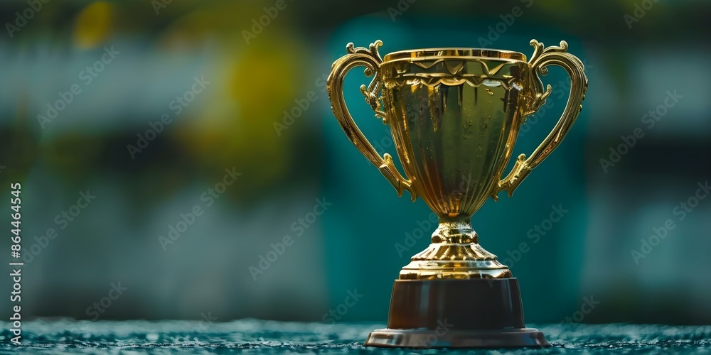 Achieving Sports Success A Golden Trophy as a Symbol of Champions. Concept Sports Success, Achievement, Golden Trophy, Champions, Winning Mentality