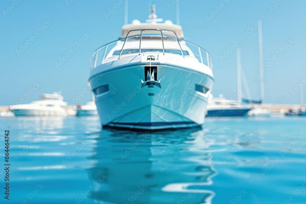A luxury yacht anchored in a marina, isolated with ample copy space A luxury yacht anchored in a marina, isolated with ample copy space
