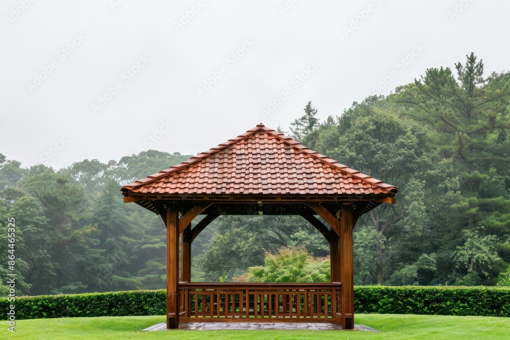 A pavilion in a park setting, isolated with space for copy on a clean background A pavilion in a park setting, isolated with space for copy on a clean background