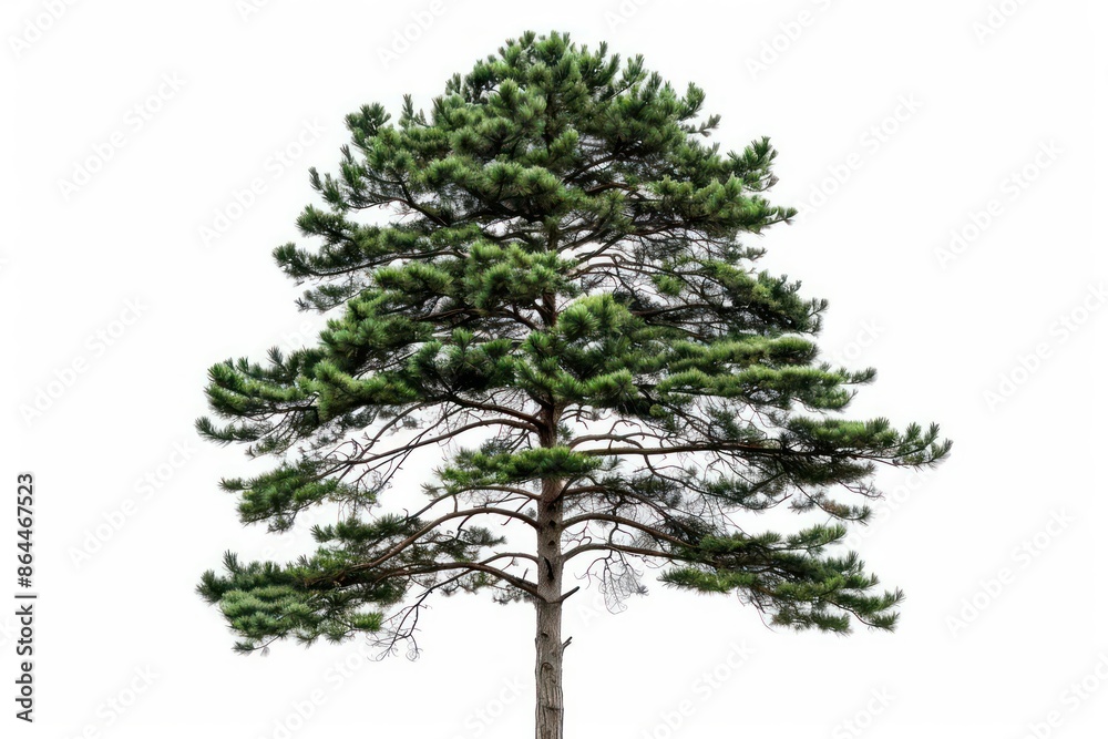 A tall pine tree set against a stark white canvas A tall pine tree set against a stark white canvas