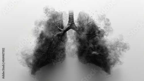 Human lungs made of smoke on white background, health and pollution concept photo