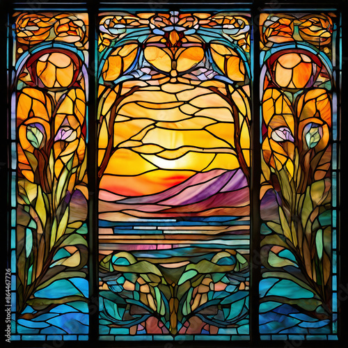 stained glass window in autumn