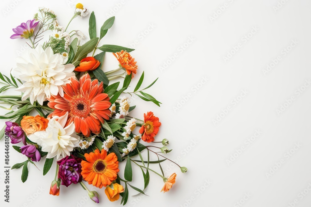 A vibrant bouquet for celebration, isolated on a pristine white backdrop A vibrant bouquet for celebration, isolated on a pristine white backdrop