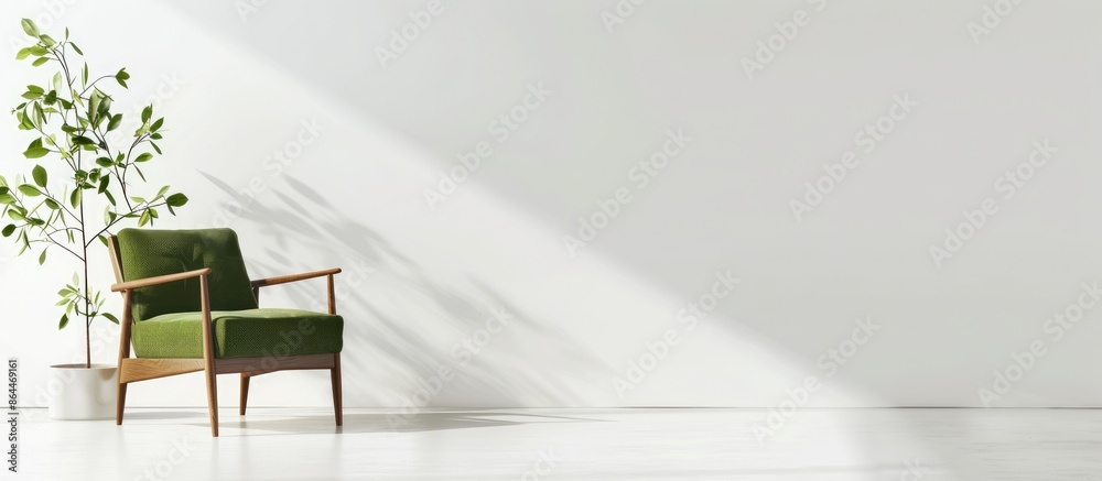 Green armchair and plant alone on white background Green armchair and plant alone on white background