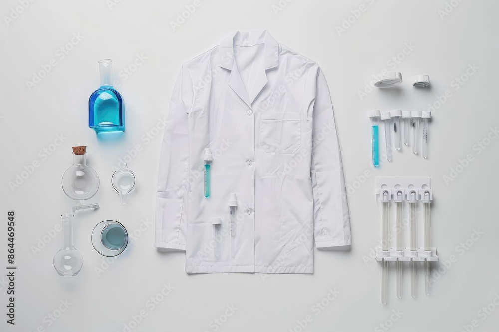 Fototapeta premium White lab coat with chemistry equipment