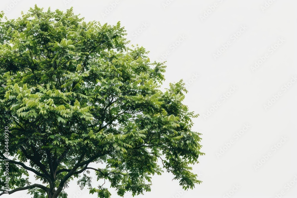 Fototapeta premium An elm tree with its lush foliage set against a white backdrop