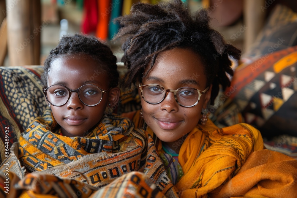 Mother and Daughter Wearing Colorful Scarves