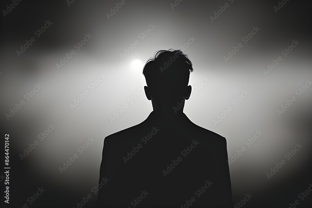 stressed man exuding mystery isolated against a backdrop of dense fog stressed man exuding mystery isolated against a backdrop of dense fog