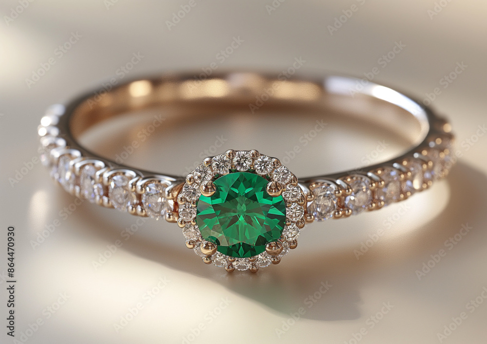 Simple Design Green Emerald and Diamonds Engagement Ring Simple Design Green Emerald and Diamonds Engagement Ring