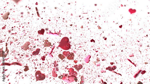 colorful flying hearts on a blue background. 3d PNG