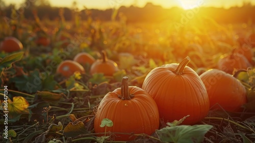 Thanksgiving - Ripe Pumpkins In Field At Sunset