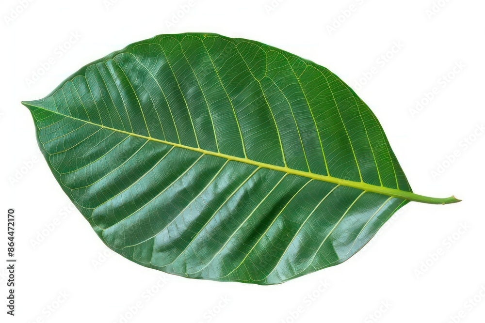 The broad, glossy leaves of a mango tree isolated on a white background The broad, glossy leaves of a mango tree isolated on a white background