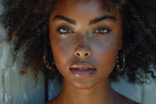 Close-up portrait of woman with curly hair