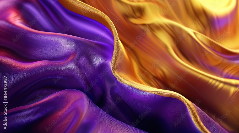 Abstract Background with 3D Wave Bright Gold and Purple Gradient Silk Fabric Abstract Background with 3D Wave Bright Gold and Purple Gradient Silk Fabric