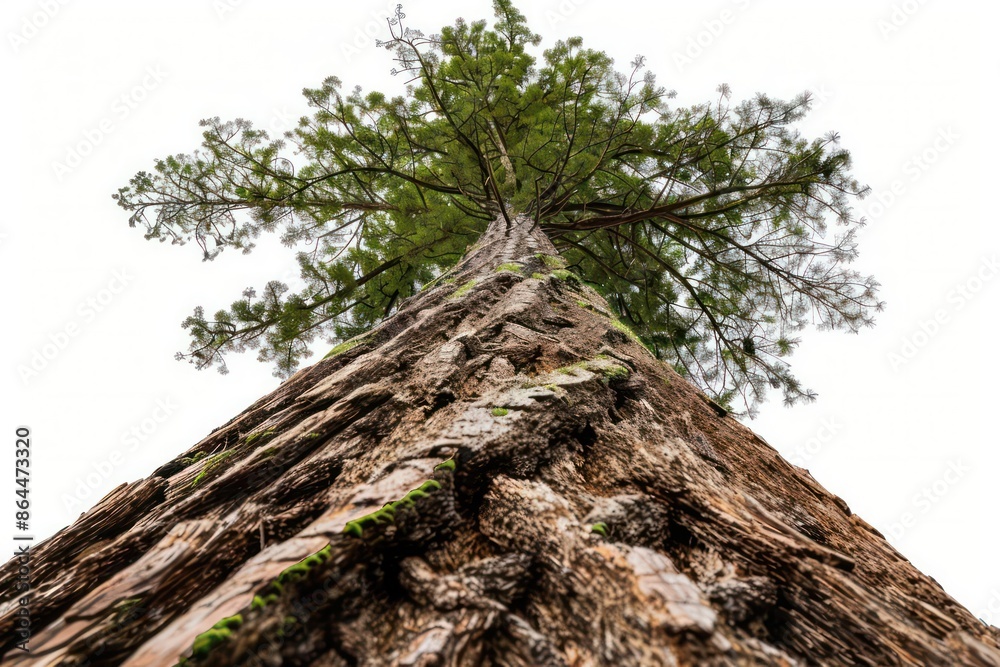 The towering redwood tree isolated on a pure white background The towering redwood tree isolated on a pure white background