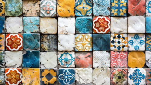 A colorful mosaic made of tiles with a variety of shapes and sizes
