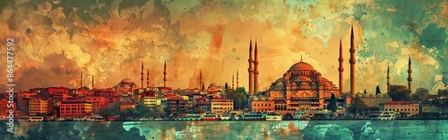 photo collage with an ancient city. Paper texture. AI generated illustration