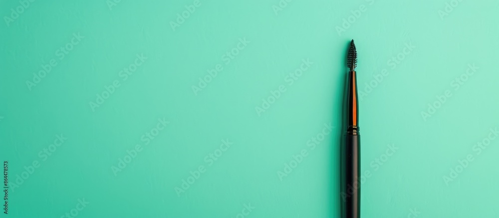 Beauty concept with eyeliner on a mint background showcasing copy space viewed from above Beauty concept with eyeliner on a mint background showcasing copy space viewed from above