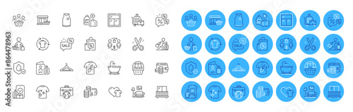 Window, Wallet and Clean t-shirt line icons pack. Add handbag, T-shirt design, Buying process web icon. Balcony, Discounts chat, Carry-on baggage pictogram. Cut, Buyer, Online shopping. Vector