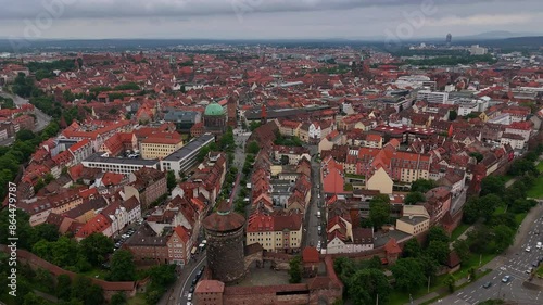 Aerial view of the Bavarian town of Nuremberg in Germany. The historical center of the city, the view from the throne. Bavaria from above. photo