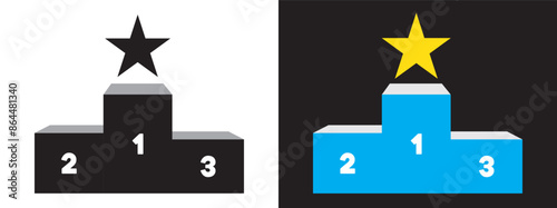 Podium with star icon set. Vector symbol for achievement and award recognition.