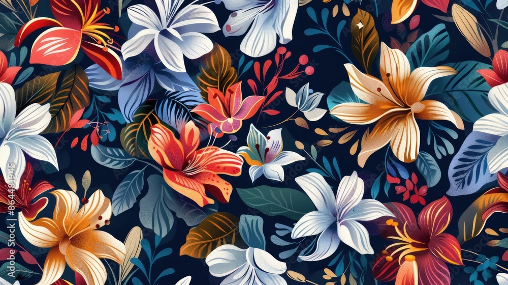 Fototapeta premium Floral background seamless pattern with abstract elegance