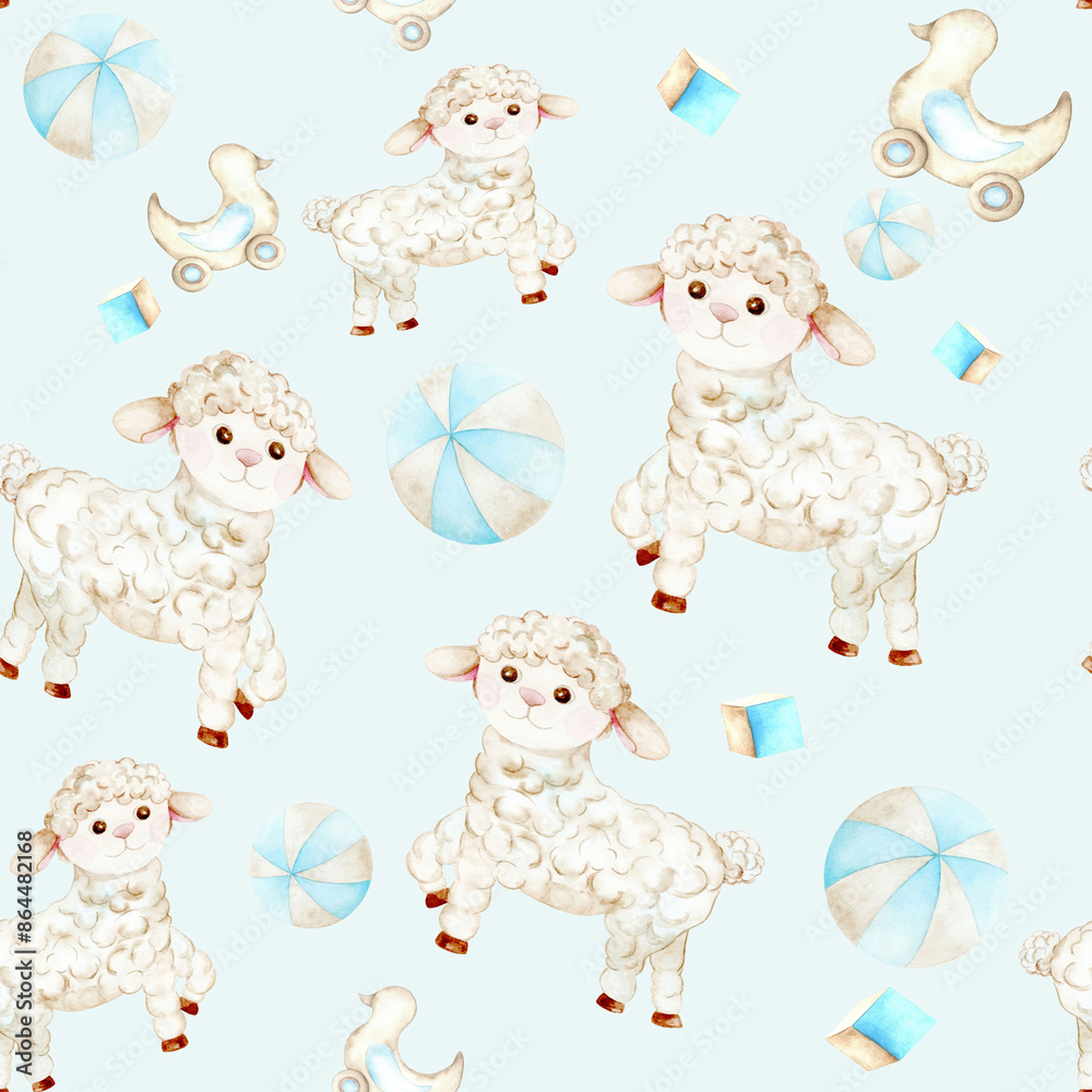 Sheep and duck. Seamless pattern is hand drawn. Suitable for textiles, scrap paper, wallpaper, wrapping paper, cards, invitations and children's party decorations. Sheep and duck. Seamless pattern is hand drawn. Suitable for textiles, scrap paper, wallpaper, wrapping paper, cards, invitations and children's party decorations.