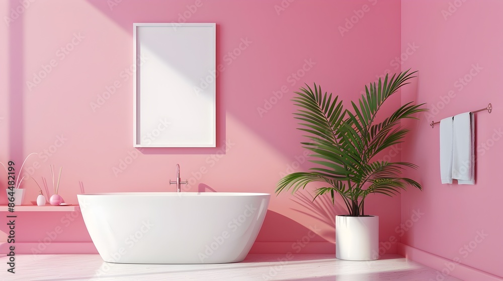 Vibrant Minimalist Bathroom with Clean 3D Rendering and Frame Mockup Vibrant Minimalist Bathroom with Clean 3D Rendering and Frame Mockup