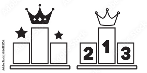 Podium with star icon set. Vector symbol for achievement and award recognition.