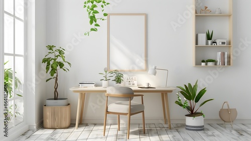 Tranquil Teen s Minimalist Study Nook with Soothing Color Palette and 3D Rendered Interior Design photo