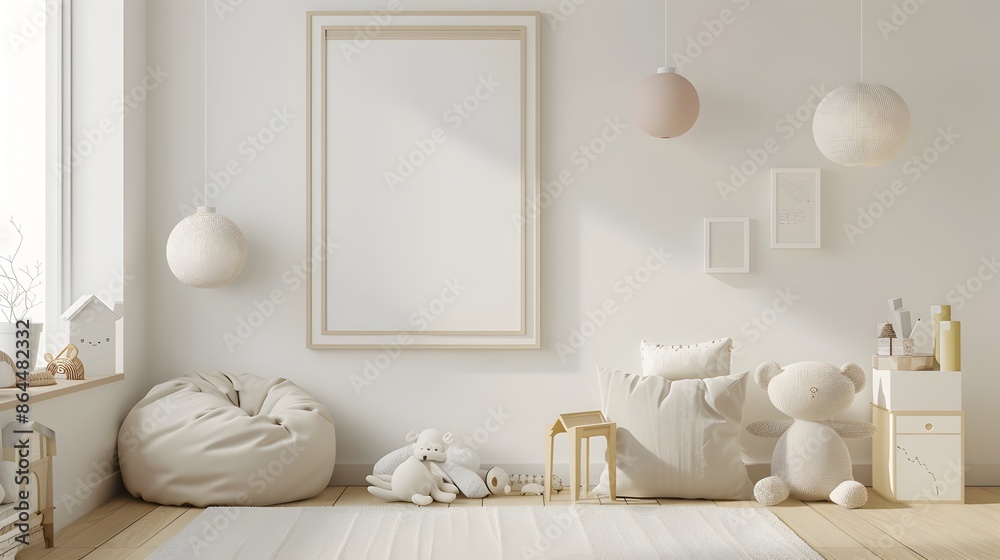 Naklejka premium Whimsical Kid s Room with Playful Mockup Frame and 3D Touches