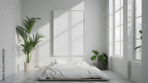 Bright and Airy Minimalist Bedroom with Frame Mockup for Teenage Living