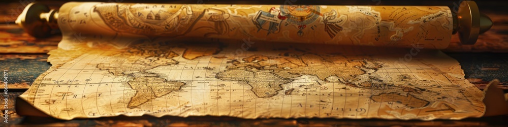 Fototapeta premium vintage map on the table. Selective focus