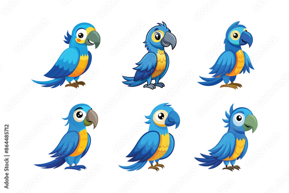 Obraz premium Cartoon blue macaw vector isolated
