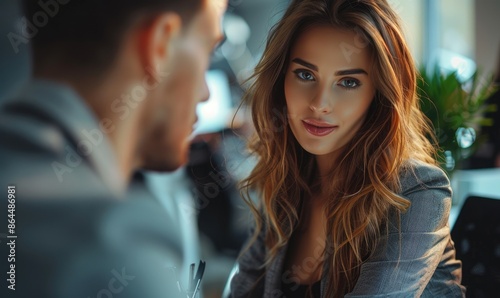 Wallpaper Mural Professional Interaction: Man and Flirtatious Woman Secretary in IT Office Torontodigital.ca