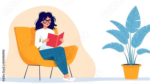 Woman relaxing in armchair, reading a book © ColorfulFlowerStudio