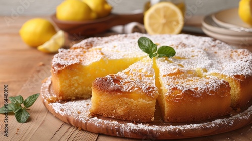 Tort de lamaie - lemon cake on wooden table photo